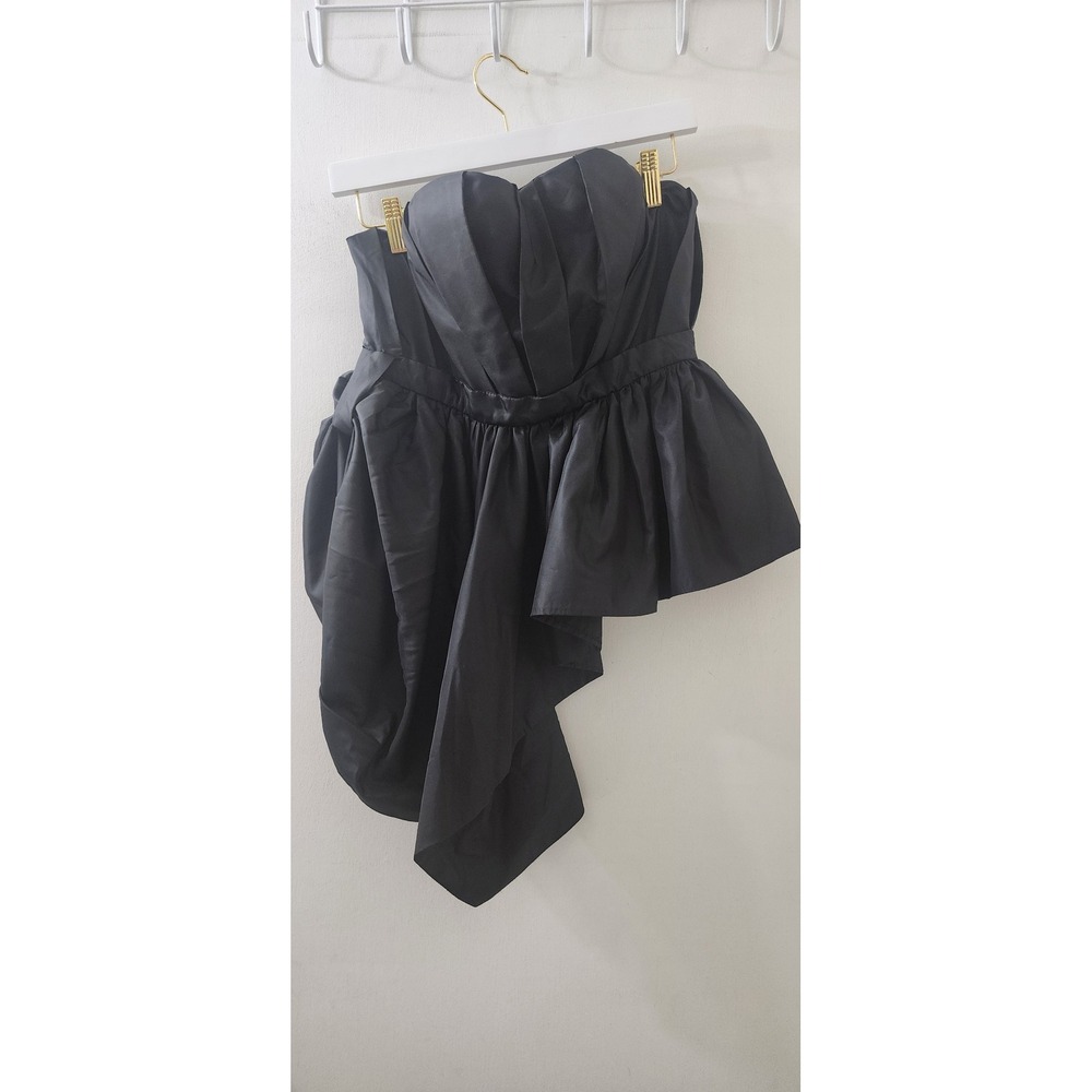 Beulah Style Black Strapless Bustier Asymmetric Peplum Top MC2062 Size L
